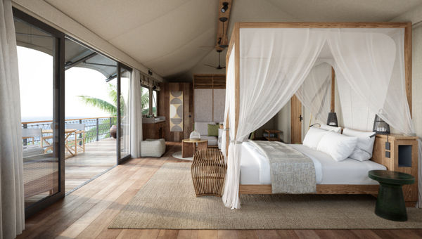 Each suite offers 77sqm of space with ocean views, outdoor deck and bathtub, four-poster bed, teak-panelled shower, private pantry, and sustainable, locally inspired furnishings. Each suite offers 77sqm of space with ocean views, outdoor deck and bathtub, four-poster bed, teak-panelled shower, private pantry, and sustainable, locally inspired furnishings.