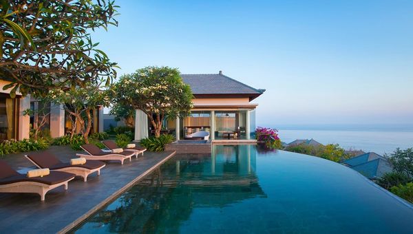 The 1,200sqm ocean-view three-bedroom villa features a 25m infinity pool, spa room and butler service. The 1,200sqm ocean-view three-bedroom villa features a 25m infinity pool, spa room and butler service.