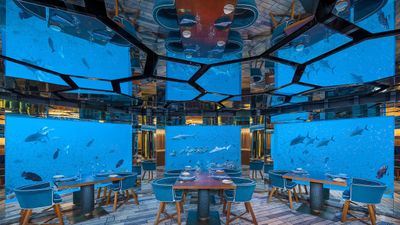 The SEA Underwater Restaurant at Anantara Kihavah Maldives Villas.