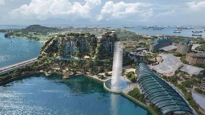 Resorts World Sentosa's new waterfront development showcases a biophilic design, with the entire structure shaped like a mountain.