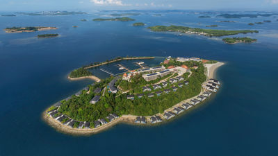 The Westin Nirup Island Resort & Spa, Batam, features 94 rooms, 52 villas, private marina, wellness spa, fitness studio, multiple dining venues, meeting spaces, outdoor activities, and a Kids Club on a private island.