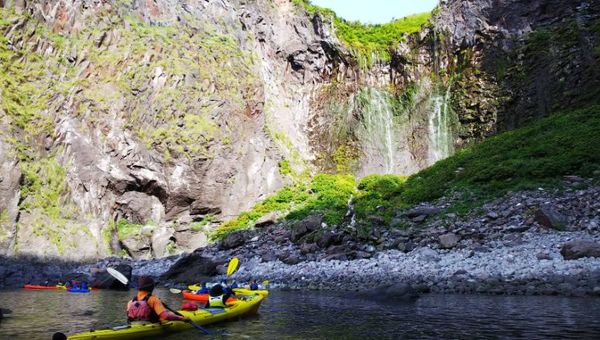 Sea kayaking at Shiretoko Peninsula, a UNESCO World Heritage Site in Hokkaido.