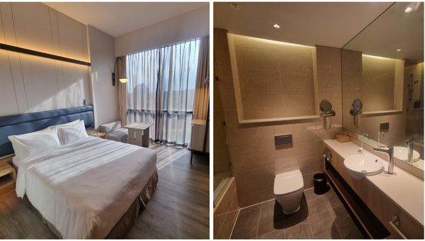 The 48sqm Executive Suite features a warm colour palette to put guests at ease along with a study table and spacious bathroom.