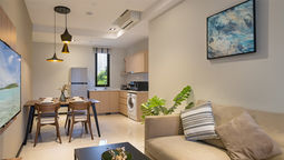 The living hall of Momentus Serviced Residences Novena’s 2-bedroom apartment.
