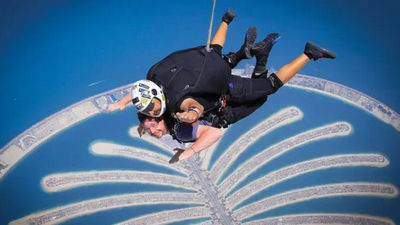 Avenue Two Travel CEO and adventure travel enthusiast Joshua Bush skydiving in Dubai.