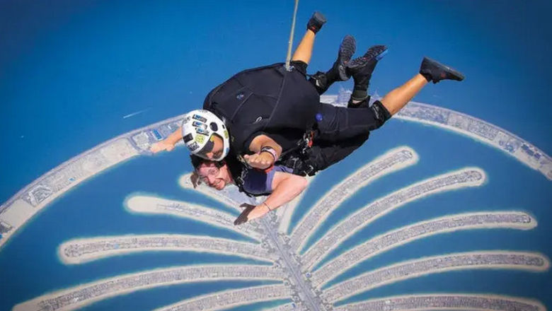 Avenue Two Travel CEO and adventure travel enthusiast Joshua Bush skydiving in Dubai.