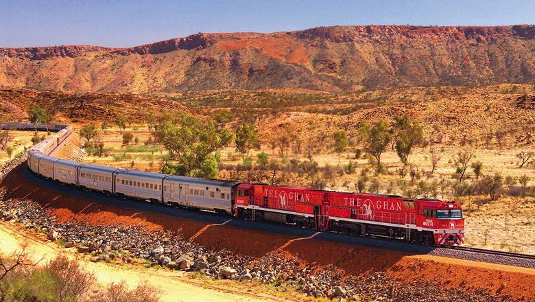 The Ghan crosses Central Australia. Courtesy of Great Southern Rail.