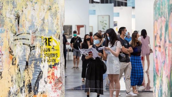 Groups were limited to a maximum of four people, among other safety measures at the Hong Kong Convention & Exhibition Centre. Groups were limited to a maximum of four people, among other safety measures at the Hong Kong Convention & Exhibition Centre.