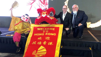 The lion dance opening of HICAP 2019 with Jesper Palmqvist, area director APAC STR  (left) and Jeff Higley, president, The BHN Group.