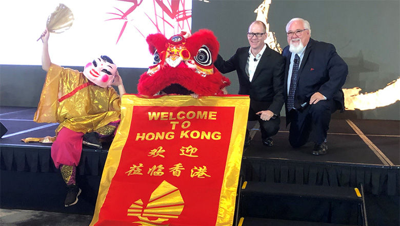 The lion dance opening of HICAP 2019 with Jesper Palmqvist, area director APAC STR  (left) and Jeff Higley, president, The BHN Group.