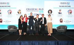 CruiseWorld Asia 2026, themed Cruise Forward, convened cruise lines, travel agents, tourism boards, ports and industry partners in Singapore on 16 September. From left: Northstar Travel Group's Irene Chua, Disney Cruise Line's Sarah Fox, Royal Caribbean’s Benjamin Bouldin, StarDream Cruises’ Michael Goh, Penang State Executive Councillor for Tourism & Creative Economy YB Wong Hon Wai, and Travel Weekly Asia’s Xinyi Liang-Pholsena.