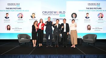 CruiseWorld Asia 2026, themed Cruise Forward, convened cruise lines, travel agents, tourism boards, ports and industry partners in Singapore on 16 September. From left: Northstar Travel Group's Irene Chua, Disney Cruise Line's Sarah Fox, Royal Caribbean’s Benjamin Bouldin, StarDream Cruises’ Michael Goh, Penang State Executive Councillor for Tourism & Creative Economy YB Wong Hon Wai, and Travel Weekly Asia’s Xinyi Liang-Pholsena.