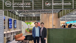 From left: Miniwiz's Mark Wee with STB's Yap Chin Siang at the net-zero booth showcased at FHA 2023.