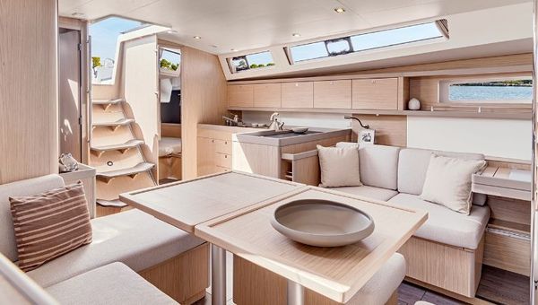 Comfy, yet elegant interior of the yacht's cabin. Comfy, yet elegant interior of the yacht's cabin.