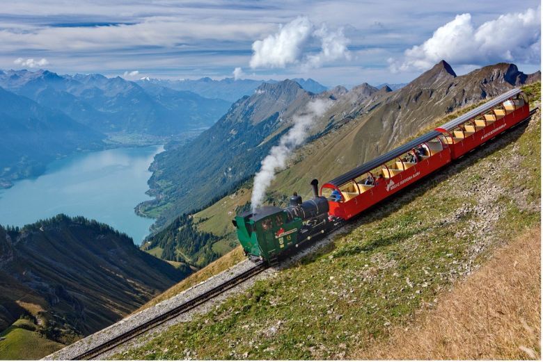 Switzerland’s steam trains offer fabulous mountain views.
