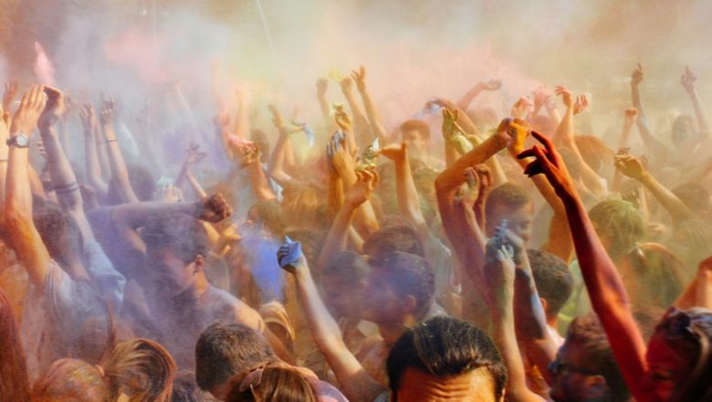 Holi is an exuberant festival where people splash and smear each other with coloured powder.