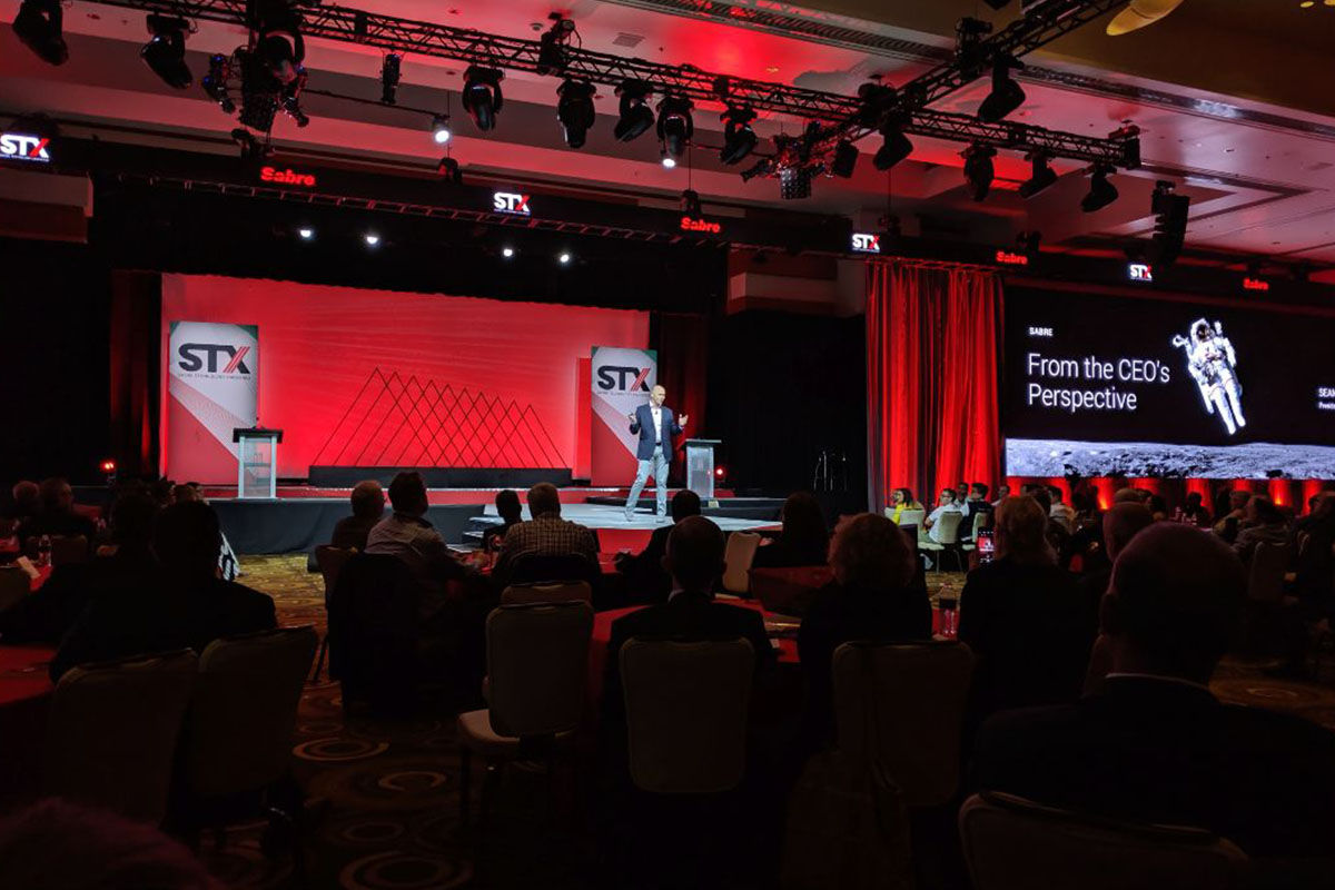 Sabre CEO Sean Menke speaking on June 24 at STX 2019 in Las Vegas.