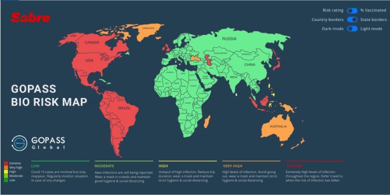 The biosecurity risk score is relevant to both corporate and leisure advisors globally.