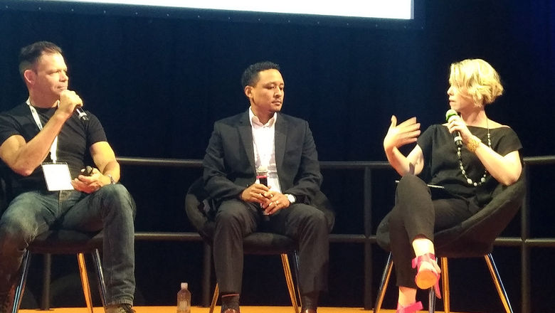 Ken Kuguru from Egencia (second from left) and Samantha Williams from Travelport (extreme right) at an ITB Asia C-suite discussion.
