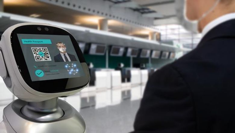 Concept rendering of a facial recognition console check-in at an airport.