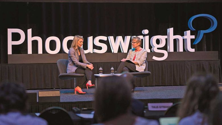 AccorHotels chief digital officer Maud Bailly (left) is interviewed by Phocuswright senior vice president of research Lorraine Sileo at the Phocuswright Europe conference.