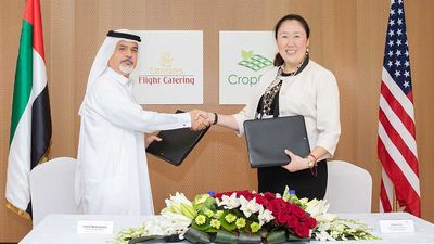 Saeed Mohammed, CEO of Emirates Flight Catering, and Sonia Lo, CEO of Crop One Holdings