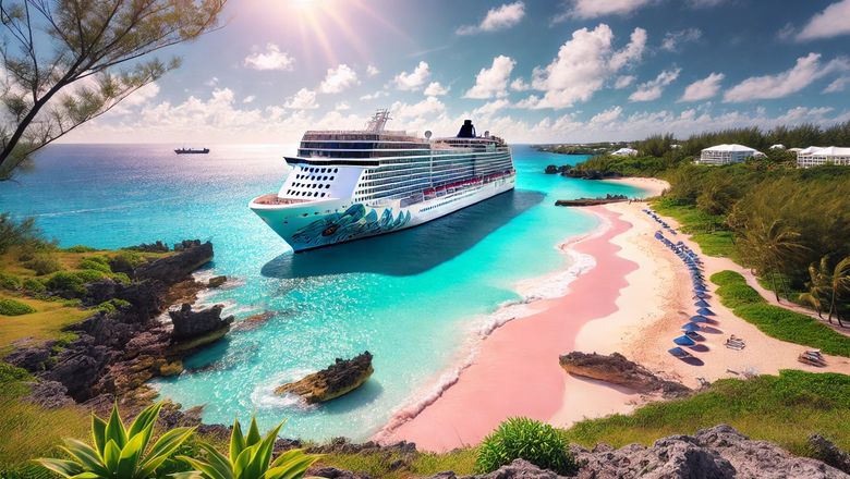 The Norwegian Breakaway off the coast of Bermuda, near a pink-sand beach.