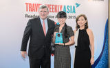 Winner for Car Rental Category: (L to R) Bob Sullivan of Travel Weekly Asia; Lo Li-Wen of Hertz Asia Pacific; Irene Chua of Travel Weekly Asia.