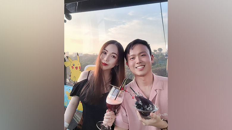 Travel Weekly Asia’s Cheryl Teo and Jake Mak enjoy a sunset ride in the Pikachua-themed car.