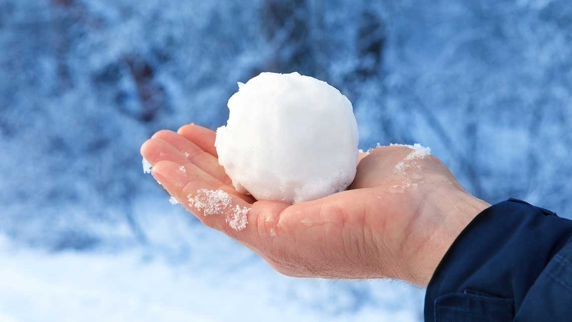 A hand holding a snowball.