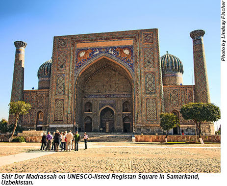 Shir Dor Madrassah on RegistanSquare in Samarkand, Uzbekistan.