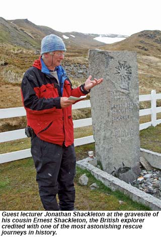 Guest lecturer Jonathan Shackleton at the gravesite of his cousin Ernest Shackleton.