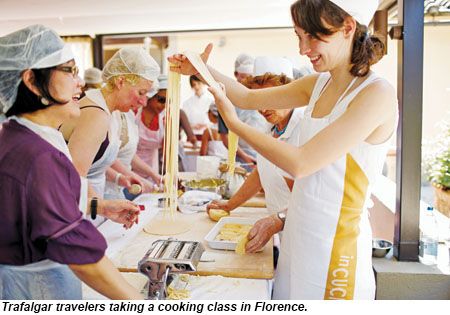 Trafalgar travelers taking a cooking class in Florence.