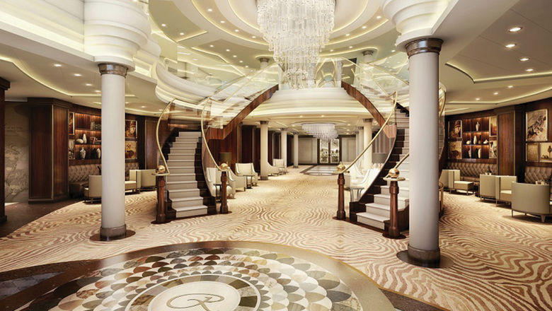 The Seven Seas Explorer's atrium lobby.