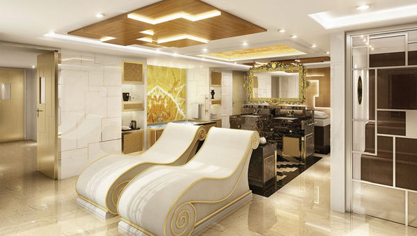 The in-room spa retreat, which will include a steam room, sauna and treatment area. The in-room spa retreat, which will include a steam room, sauna and treatment area.