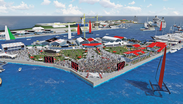 A rendering of the America’s Cup Village at Bermuda’s Royal Naval Dockyard. A rendering of the America’s Cup Village at Bermuda’s Royal Naval Dockyard.