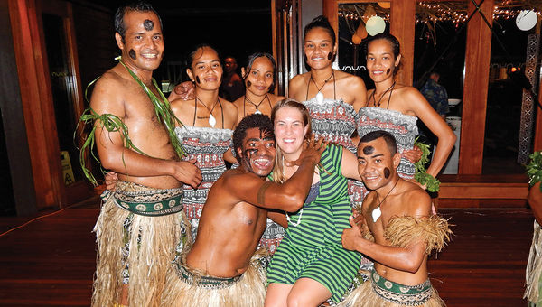 Sarah Bush of Bali Hai’i Dreams with dancers in Fiji.