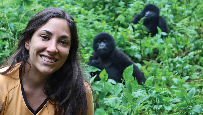 Costa with gorillas in Rwanda.