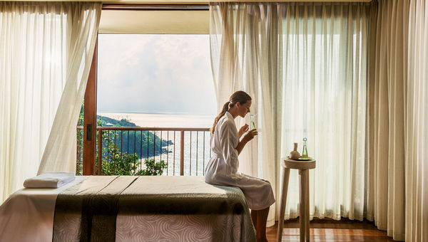 A Hilltop Spa individual treatment room at the Four Seasons Seychelles.