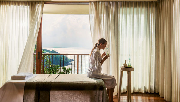 A Hilltop Spa individual treatment room at the Four Seasons Seychelles. A Hilltop Spa individual treatment room at the Four Seasons Seychelles.
