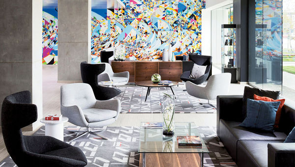 The lobby of the Le Meridien Chicago-Oakbrook Center, with art by Justus Roe. The lobby of the Le Meridien Chicago-Oakbrook Center, with art by Justus Roe.