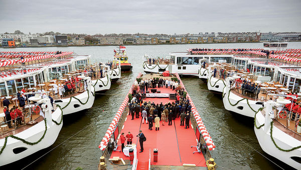 Last spring’s ceremony in Amsterdam for Viking’s record launch of 18 ships in Europe. Last spring’s ceremony in Amsterdam for Viking’s record launch of 18 ships in Europe.