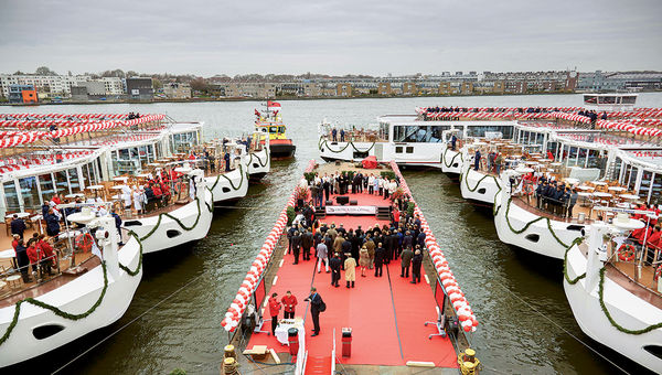 Last spring’s ceremony in Amsterdam for Viking’s record launch of 18 ships in Europe. Last spring’s ceremony in Amsterdam for Viking’s record launch of 18 ships in Europe.