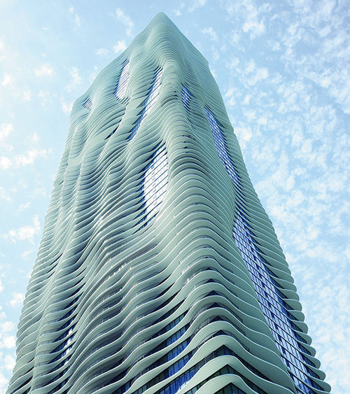 The modernist Radisson Blu Aqua exterior.