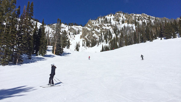 Intermediate ski terrain off the Casper Lift at Jackson Hole Ski Resort. Intermediate ski terrain off the Casper Lift at Jackson Hole Ski Resort.