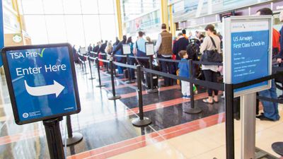 A TSA PreCheck line at an airport. The first international TSA PreCheck screening checkpoint has opened in Nassau.