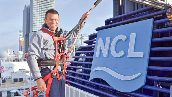 Norwegian Cruise Line President Andy Stuart on the ropes course of one of Norwegian's new-generation ships. Norwegian Cruise Line President Andy Stuart on the ropes course of one of Norwegian's new-generation ships.
