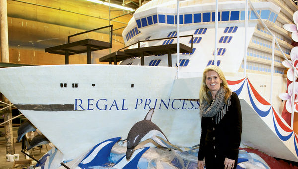Princess Cruises President Jan Swartz with Princess' float for the Rose Parade in Pasadena, Calif. Princess Cruises President Jan Swartz with Princess' float for the Rose Parade in Pasadena, Calif.