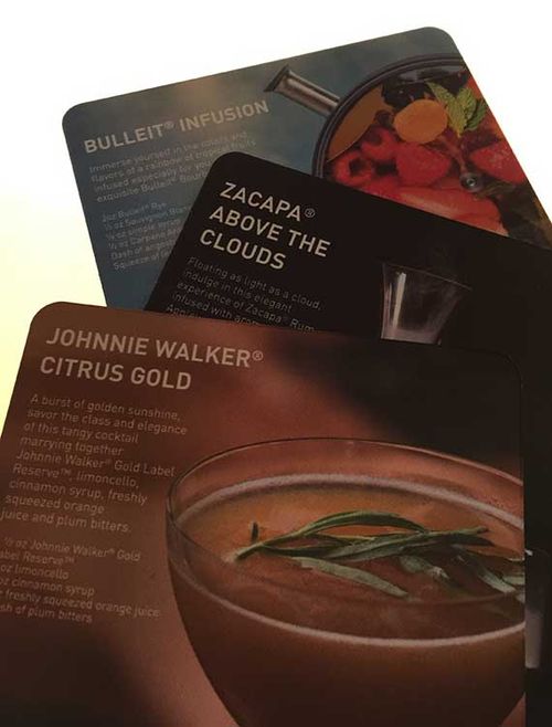 Coasters at the World Class Bar show some of the drinks available and the recipes. Coasters at the World Class Bar show some of the drinks available and the recipes.