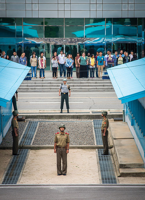 The Joint Security Area at Panmunjeom, with North Korean soldiers in the foreground and South Korean troops in the background. The Joint Security Area at Panmunjeom, with North Korean soldiers in the foreground and South Korean troops in the background.